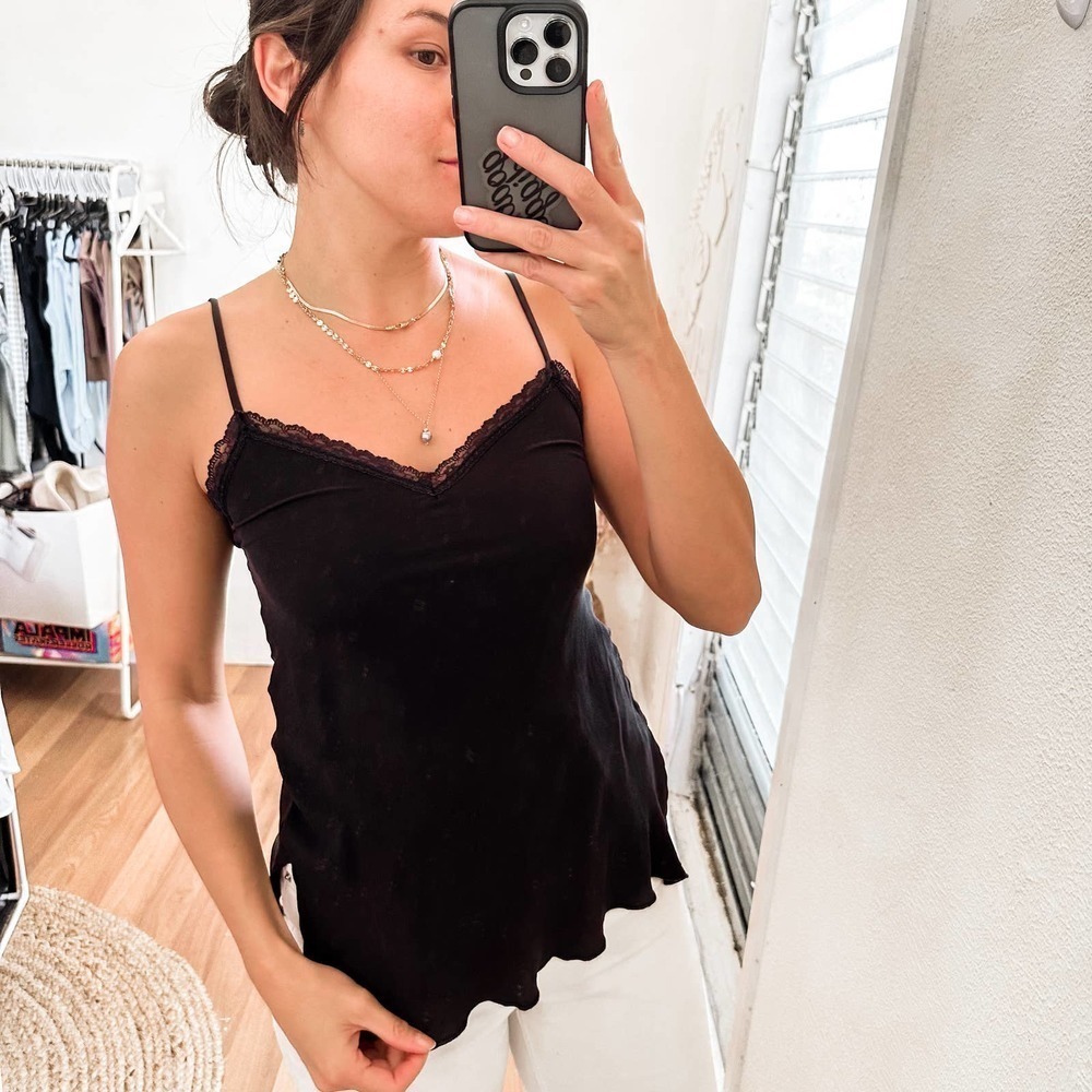 Morrison Grey Silk Lace Trim Tank Size Small Black
